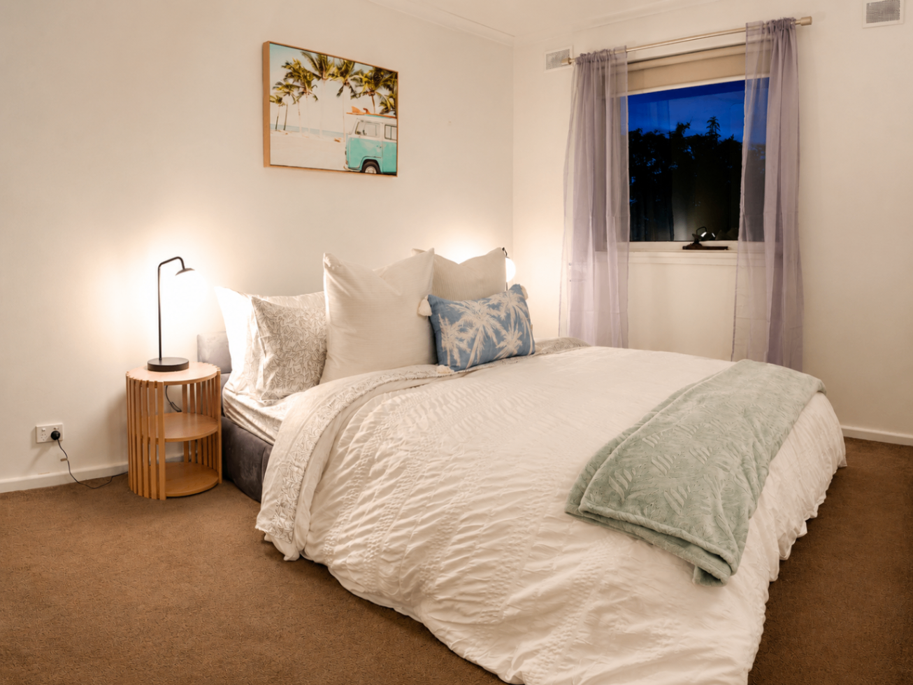 Master bedroom of Getaway at Glenelg, a Luxe-managed Airbnb and holiday home in Glenelg, Adelaide