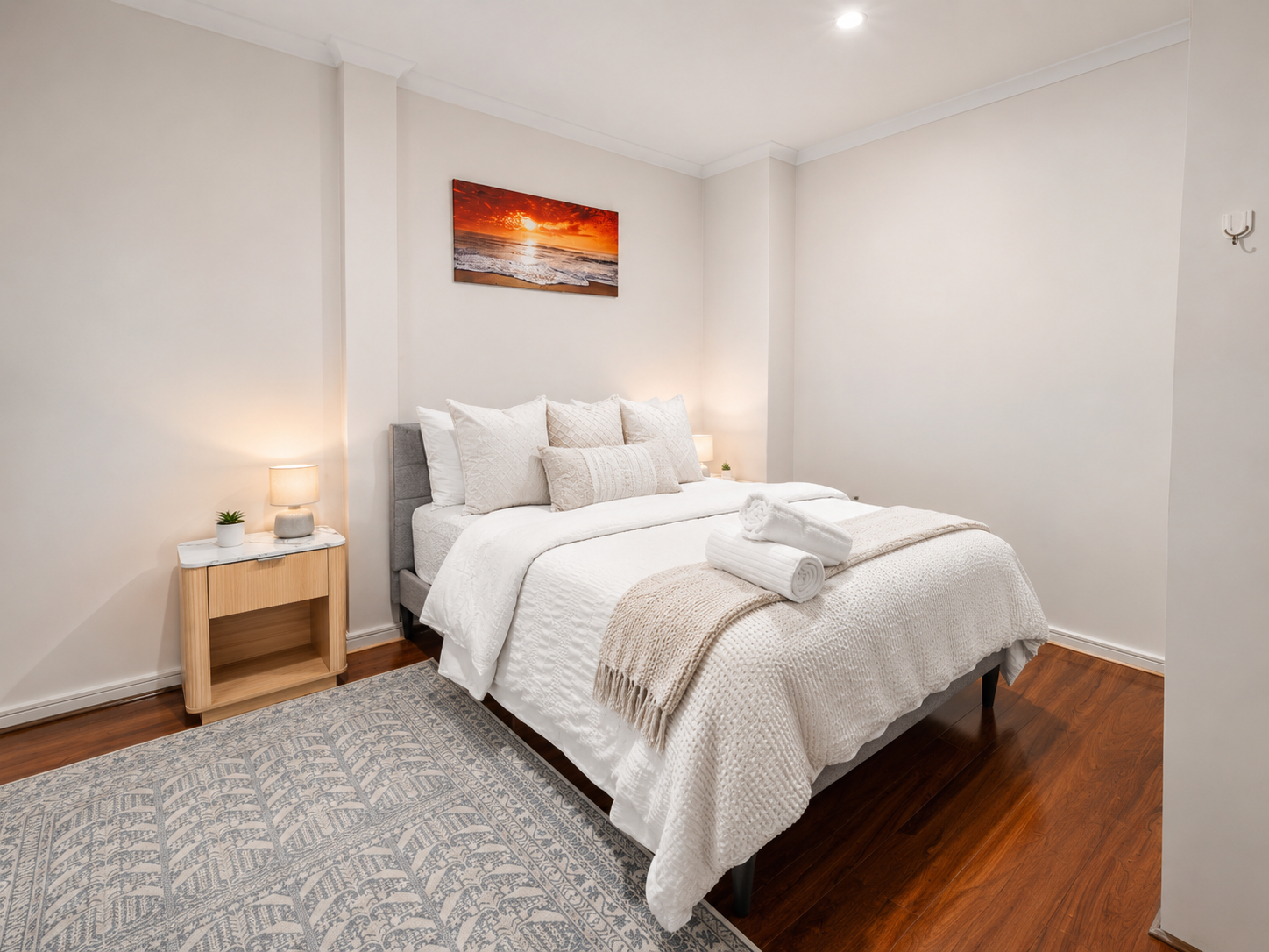 Master bedroom of Relaxation at Rundle Mall, a Luxe-managed Adelaide Airbnb in Adelaide CBD, Adelaide
