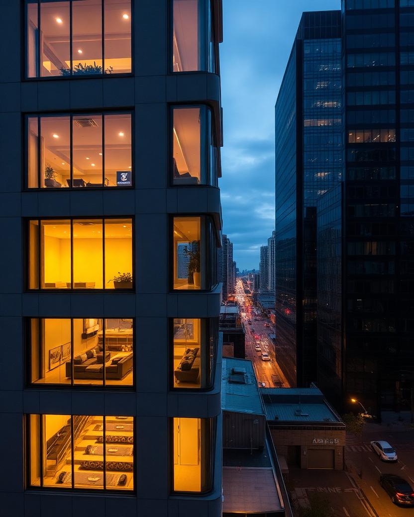 Adelaide CBD short-stay apartment at dusk managed by Luxe Managements